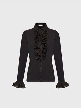 Anne Fontaine  Black Ruffle-Trim blouse.. like new 38